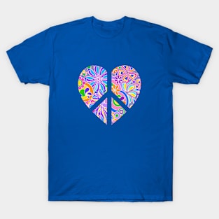 Colorful Floral Peace and Love Symbol T-Shirt